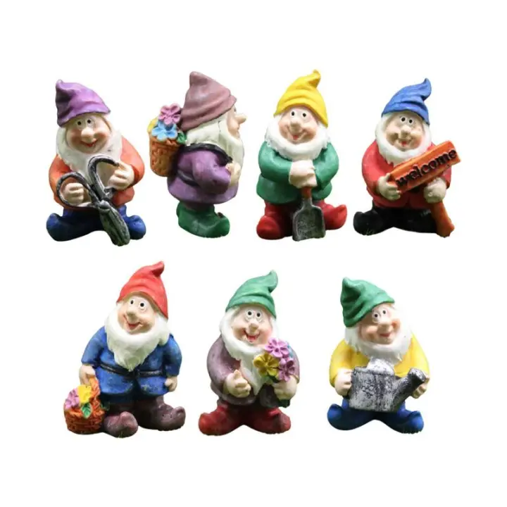 Estatua De Siete Enanos Y Gnomos Decoración De Jardín Miniatura Ornamento De Paisaje Micro Para Sala De Estar Y Jardín Fae - 1
