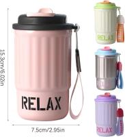 Termo Cafe, Thermal Vase 400ml,Taza de Café, Vestido de Acero Inoxide + Pico Doble Para Beber,Prueba de Fugas, Para Regalos de CumpleañOs y Navidad(Rosa) - details 0