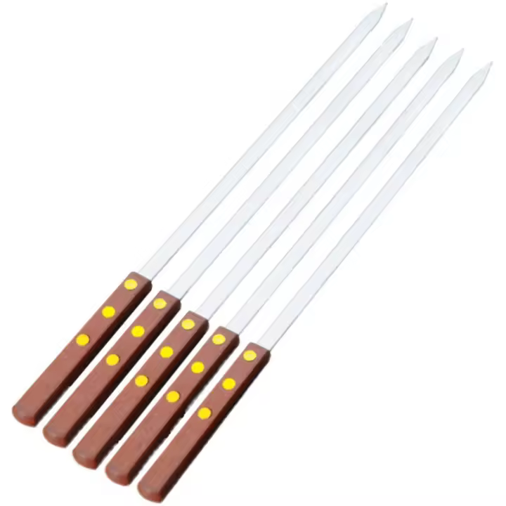 SOMY Herramienta para Barbacoa, Brochetas para Barbacoa, Brochetas Extralargas de Acero Inoxidable de 50 cm con Mango de Madera Maciza, Juego de 8 Utensilios para Barbacoa - 1