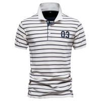 Primavera y novedad de verano, polo para hombre, tamaño europeo, camisa POLO de manga corta a rayas, top de algodón con solapa informal a la moda para hombre - details 3