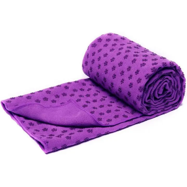 Toallas de yoga antideslizantes y secas (moradas) con bolsa de transporte de malla, extralargas (62 x 183 cm/24,4 pulgadas x 72 pulgadas) Toalla de yoga con agarre de puntos - 1