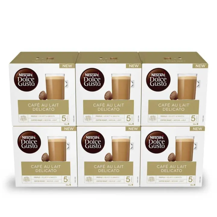 Cafe con leche Delicato 6 cajas de 16 Cápsulas Nescafé Dolce Gusto Original - 1