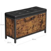 Banco zapatero industrial con cajón, asiento tapizado acolchado, capacidad para 6 pares, bául almacenaje, estructura de acero, marrón rústico y negro - details 2