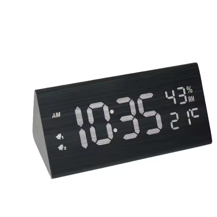 Reloj 1 piezas reloj despertador digital negro, reloj despertador digital de madera, reloj despertador electrónico alimentado por USB Reloj despertador digital Tiempo, temperatura y humedad - 1