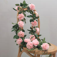 Guirnalda De Flores De Peonía Rosa Artificial En Seda Grandes Con Trepadoras De Hiedra Y Rattan Para Decoración De Paredes En Bodas Y Fiestas En Jardín Interior - details 6