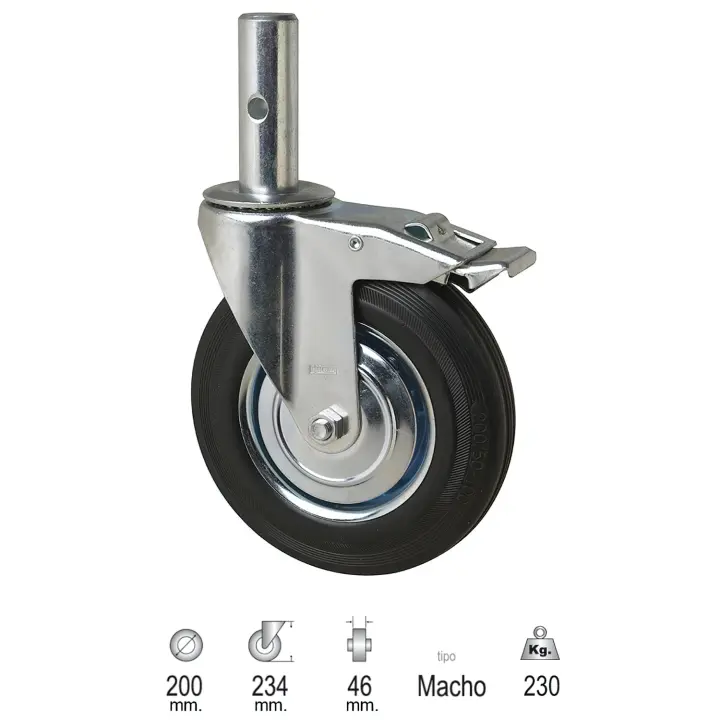 SANCO STORE - WOLFPACK LINEA PROFESIONAL Rueda Industrial Andamio (Macho) 200 mm. - 1