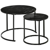 HOMCOM Juego de 2 Mesas Auxiliares Redondas Apilables Mesas de Café Modernas con Encimera en Efecto de Mármol y Marco de Acero Ø60x46 cm y Ø40x40 cm - details 0