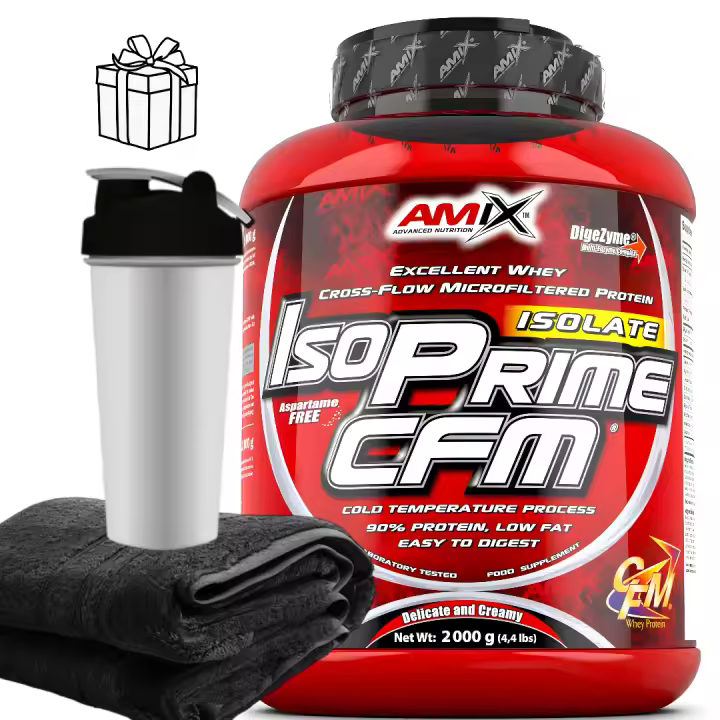 IsoPrime CFM Isolate 2kg - Amix + toalla + mezclador | Sin azúcares añadidos | Alta calidad | Deliciosos sabores | Regalo creatina en sabores sin descuento - 1