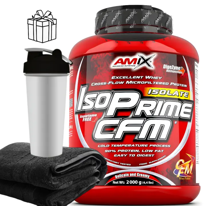 IsoPrime CFM Isolate 2kg - Amix + toalla + mezclador | Sin azúcares añadidos | Alta calidad | Deliciosos sabores | Regalo creatina en sabores sin descuento - 1