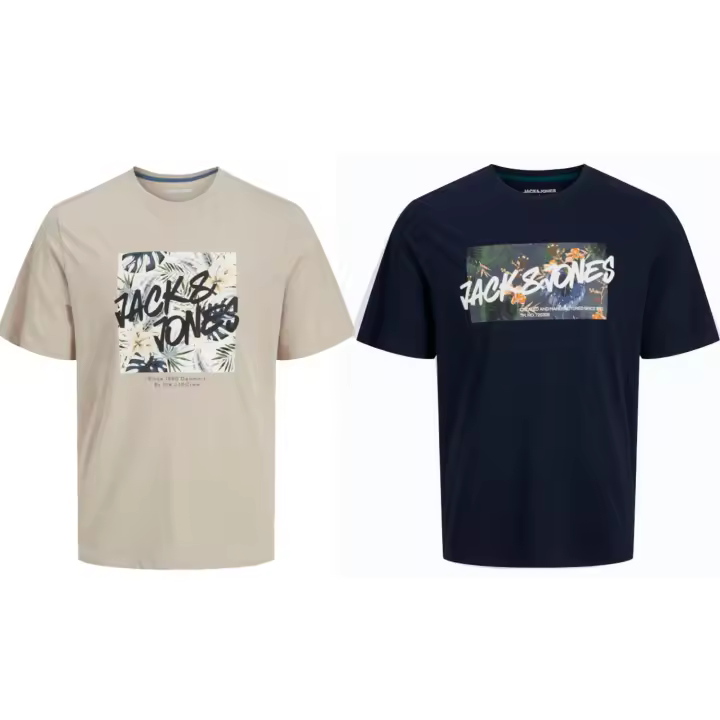 Jack & Jones Hombre Pack 2 Camisetas de Algodón NEW 25 JJHAWAII SHAPE TEE SS CREW Moda Casual Informal REF 269324 - 1