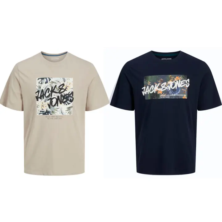 Jack & Jones Hombre Pack 2 Camisetas de Algodón NEW 25 JJHAWAII SHAPE TEE SS CREW Moda Casual Informal REF 269324 - 1