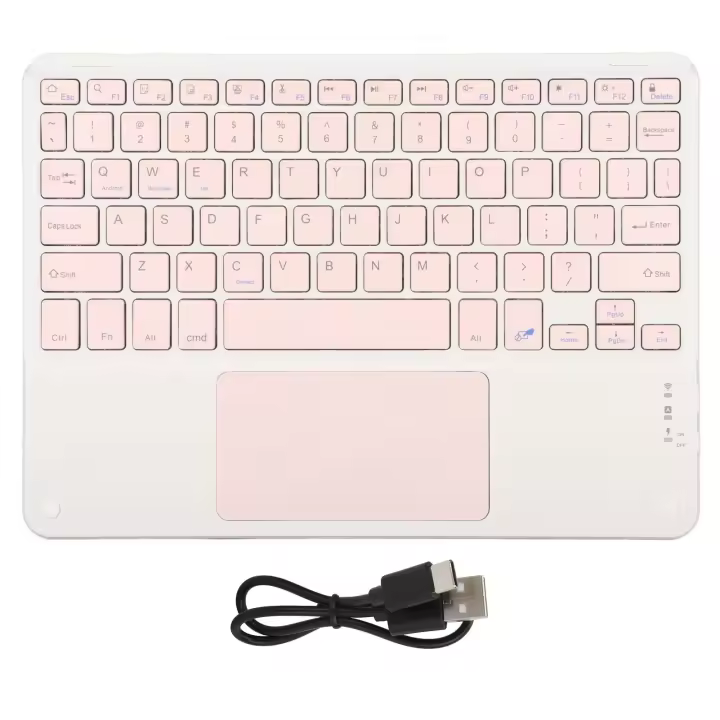 Teclado inalámbrico con panel táctil, tecla cuadrada de bajo ruido, teclado inalámbrico multifuncional rosa de 10 pulgadas para teléfonos portátiles - 1