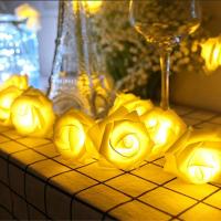 1Pack 10/20 Led Luz De Flores Blancas En Forma De Rosas Operadas Por Batería Para Decoración De Fiestas De Cumpleaños Boda Casero En Día De San Valentín - details 2