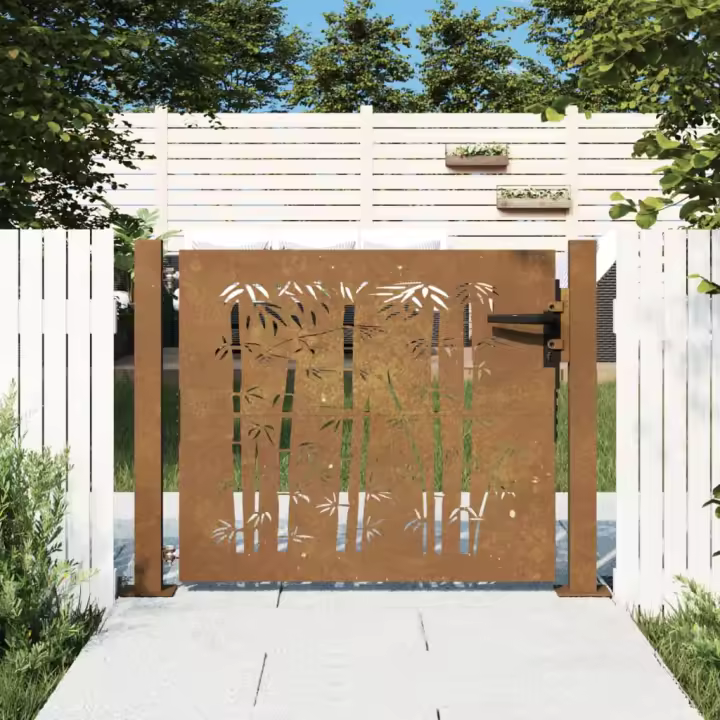vidaXL Puerta de jardín acero corten diseño bambú 105x80 cm - 1
