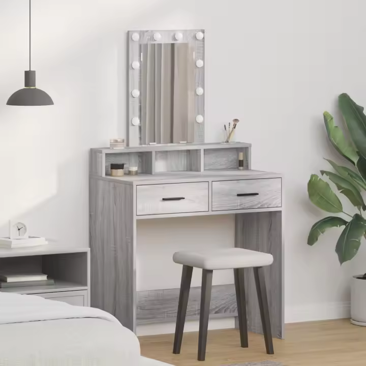 Mesa de tocador vidaXL con luces LED Gris Sonoma 79x41x140 cm - 1