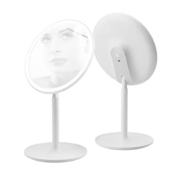 Espejo redondo LED. Blanco. Con soporte. Con iluminación, carga USB. Luz ajustable. - 1
