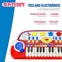 Bontempi - Piano teclado electrónico infantil, 24 teclas, con micrófono y atril, 8 ritmos, 30 canciones, con efectos luminosos y función de aprendizaje OKON, juguete educativo para niños, instrumentos musicales, juguetes educativos, 38x16 cm - details 1