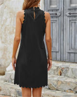 Vestido Casual De Mujer Estilo Playa Largo De Pierna Sin Mangas De Color Puro Con Encaje Ondulado Moda Primavera Verano 2024 - details 6