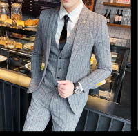 Traje De 3 Piezas Estampado De Rayas Y Cuadros De Alta Calidad - Traje Elegante Para Bodas Y Negocios Estilo Británico Con Chaleco Y Pantalones - details 35
