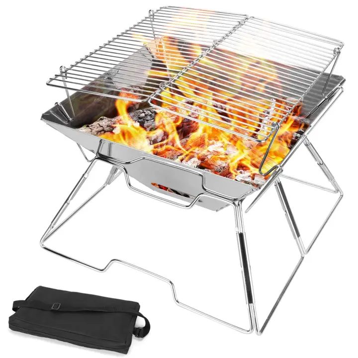 Parrilla elevable, estufa de leña para camping, parrilla plegable de acero inoxidable, parrilla de carbón, rejilla para parrilla - 1