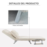 HOMCOM Sofá Cama Individual Sillón Cama Individual Sillón Reclinable con Almohada para Salón Dormitorio Oficina Carga 100 kg 65x69x80 cm Crema - details 3