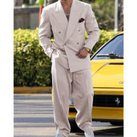 Traje Formal Para Hombre Doble Botón Boda 2 Piezas Traje De Moda Con Pantalones Estilo Casual Material COTTON Polyester Wool - details 2