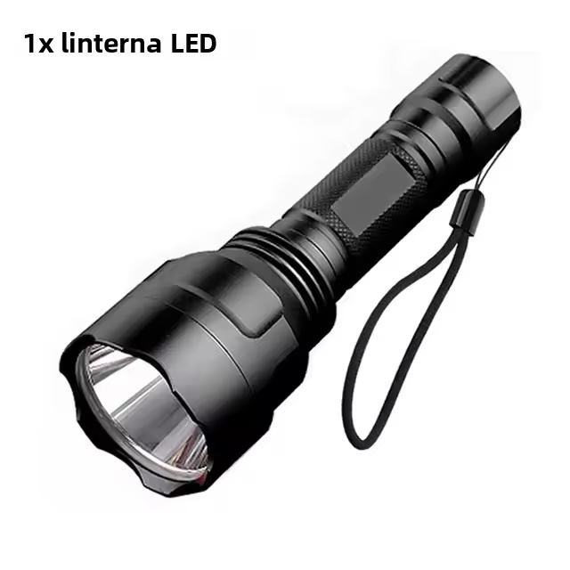 Linterna LED Superpotente 5 Modos De Iluminación L2 Torcha Para Ciclismo Nocturno Camping Senderismo Caza Y Actividades Internas Usar 18650 Negro Material De Aluminio - 1