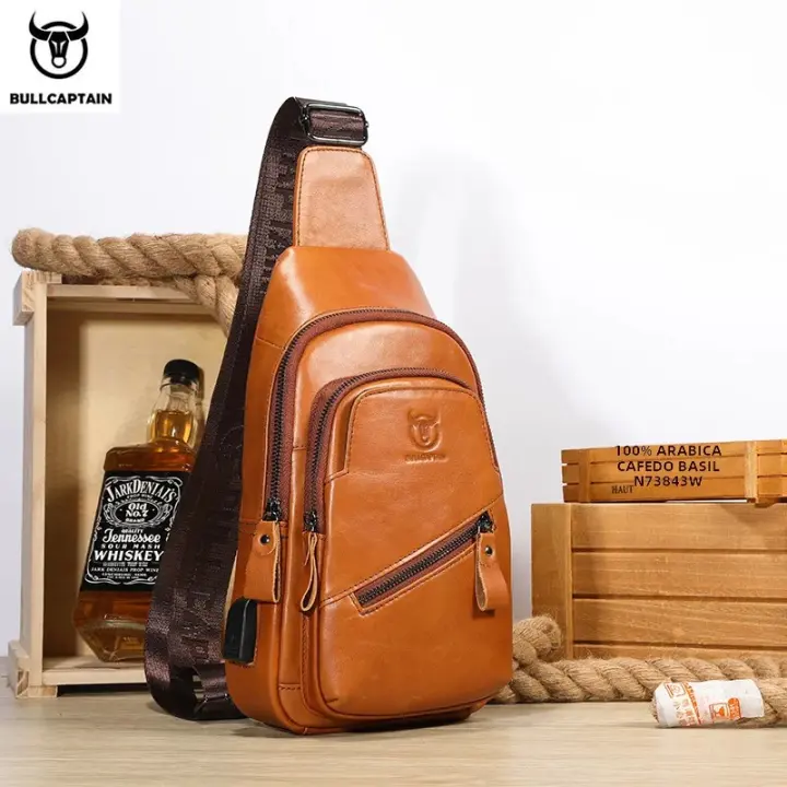 BULLCAPTAIN Bolsa De Pecho Para Hombre 2023 Cuero Genuino Gran Capacidad Casual Estilo Clásico Con Cierre De Cremallera Y Hebilla - 1