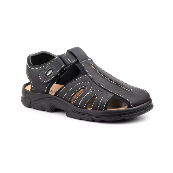 7018 Negro  Hecho en España Sandalia Californiana Bio Hombre Piel Negro Morxiva Numeración: 39-46 Marca: Morxiva Corte exterior de piel vacuno Forro interior textil acolchado Plantilla de piel flor Cierre tipo velcro Suela ligera antidesliz - 1