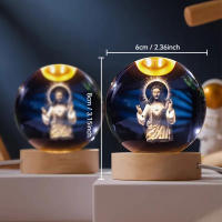 Lámpara De Noche De Cristal Con Halo Jesús Bombilla Incluida Base De Madera Decoración Para El Hogar Regalo De Cumpleaños O Graduación - details 1