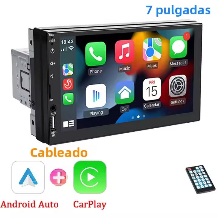Radio De Coche De 7 Pulgadas Con Android Auto CarPlay Estéreo Multimedia Cámara Trasera FM BT HD RCA SWC SD AUX Universal 1 Din Mirror Link MP - 1
