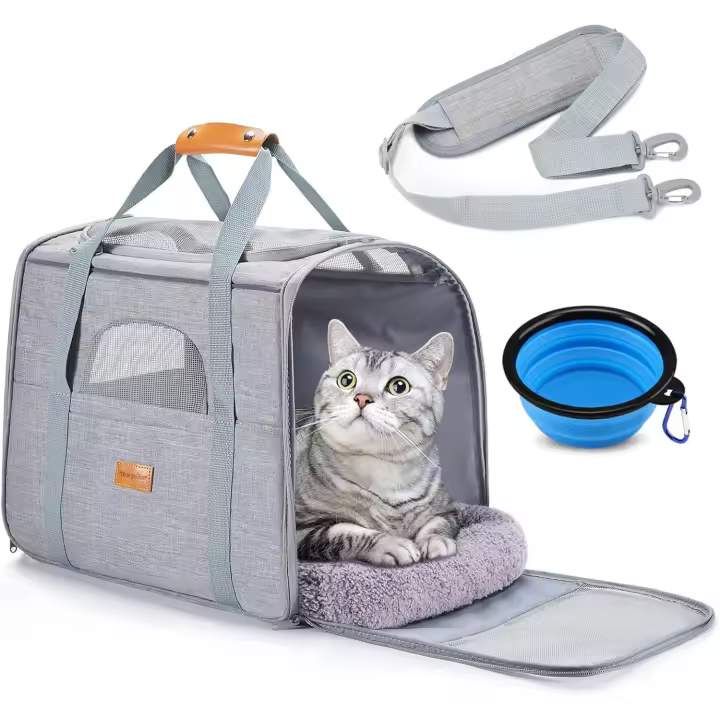 Portador de Gato para Perros, Bolsa transpired para mascotas, portador de viaje con Correa de hombro ajustable, portador de gato con colon tazón (17,3x12,2x13,4 pulgadas) - 1