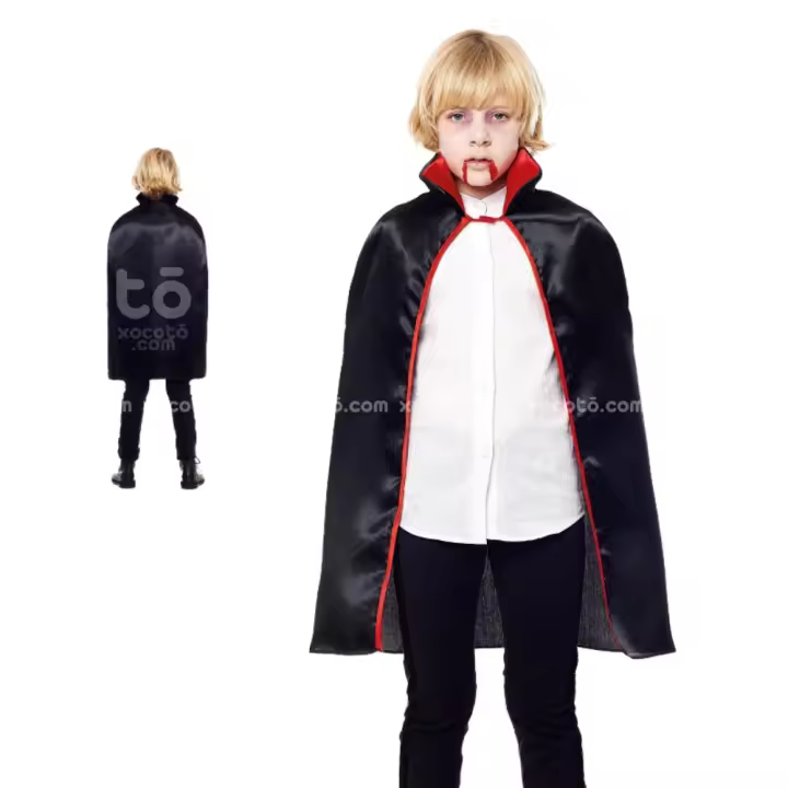 Festëën® Capa túnica negra con borde rojo o negro niño y adulto  Tallas: 90cm y 140cm  Vampiro, Halloween, Carnaval... - Festëën® - 1