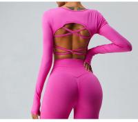 Top Deportivo De Manga Larga Para Mujer Sexy Cruzado En La Espalda Rápido Secado Yoga Gimnasio Entrenamiento Crop Top Casual - details 10