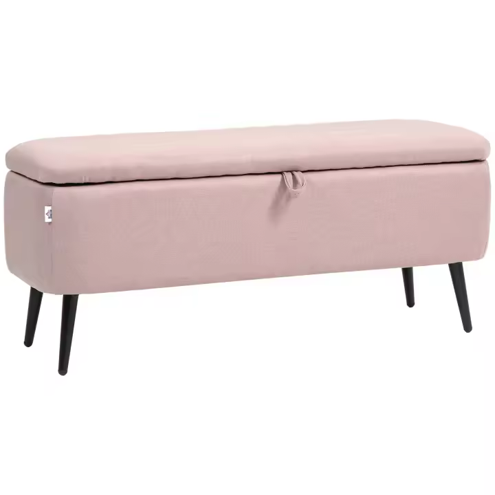 HOMCOM Banco de Almacenamiento Taburete de Almacenaje Tapizado en Lino con Tapa Abatible y Patas de Acero para Dormitorio Salón Entrada Carga 150 kg 102x40x39,5 cm - 1