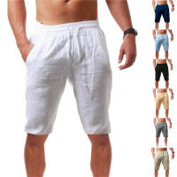 Shorts De Algodón Y Lino Para Hombre Verano Transpirables De Color Sólido Pantalones De Calle Fitness Talla S-3XL - details 4
