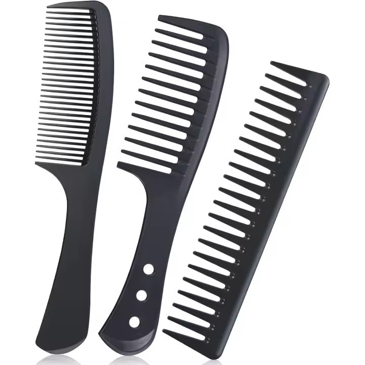 Peine para cabello rizado, 3 peines de dientes anchos resistentes al calor, peines profesionales de peluquería, peine de carbono negro para hombre, peine antitirones. - 1