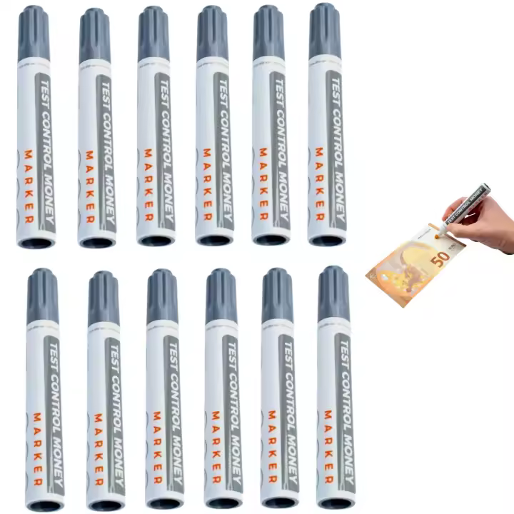 Detector de Billetes Falsos Pack 12 Rotuladores, Detectores de Billetes Falsos, Detecta Billetes Falsos en 2 Segundos, Fabricados en España, No Tóxico, Válido para Cualquier Billete: Euros, Libras, Dólares, Etc. (Monxu) - 1