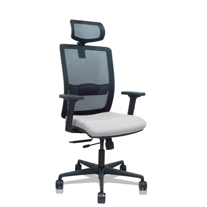 Silla Haches traslack malla negra asiento bali gris claro brazos 2D ruedas 65mm cabecero regulable - 1