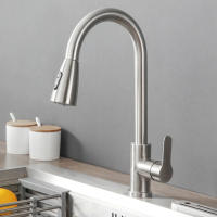 Top-Grifo de cocina de níquel cepillado con rociador extraíble, rociador de fregadero de cocina giratorio de 360 °, grifo de agua caliente y fría - details 3