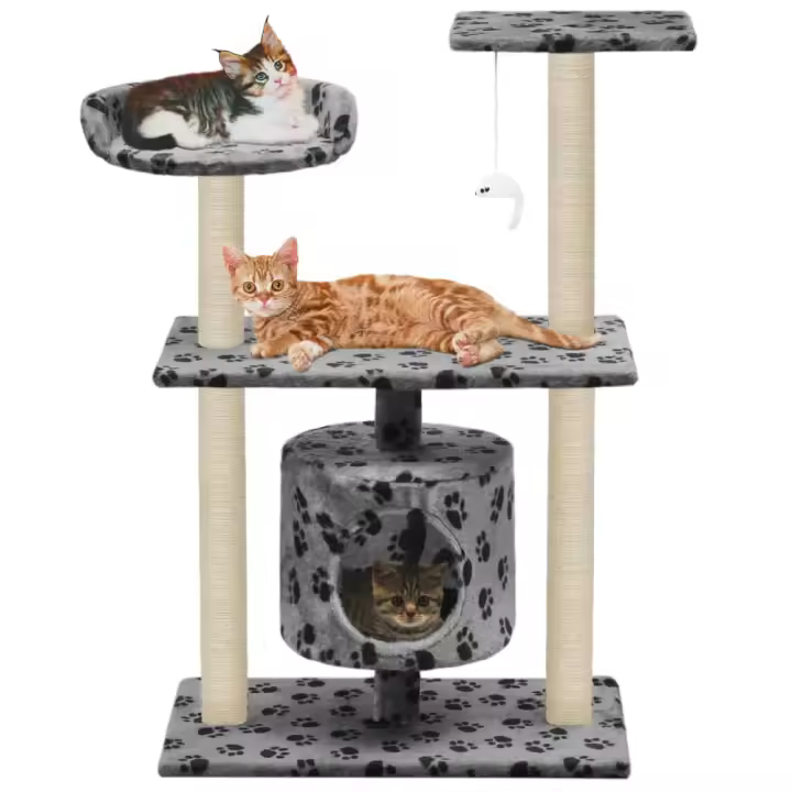 vidaXL RASCADOR PARA GATOS CON POSTE DE SISAL 95 CM HUELLAS GRIS - 1
