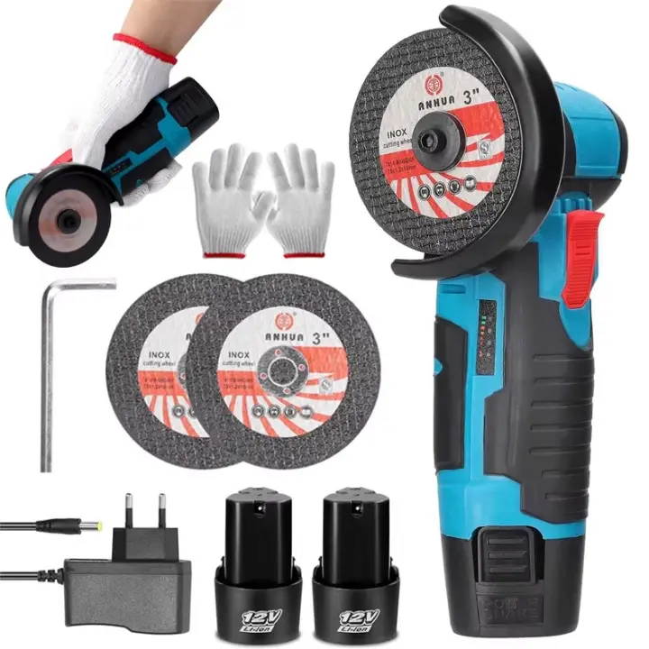Mini amoladora angular recargable cepillada de 12V y 19500RPM con batería de 2 piezas, máquina de corte de madera y acero y piedra, herramientas de pulido - 1