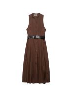 Vestido Midi Elegante De Verano Para Mujer Con Cuello En V Y Cinturón Estilo Vintage Sin Mangas Traje De Poliéster A-Line - details 0