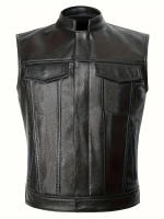 Chaleco De Cuero Artificial Para Hombre Con Bordado De Águilabolda Estilo Callejero Casual Sin Mangas Para Todas Las Estaciones - details 1