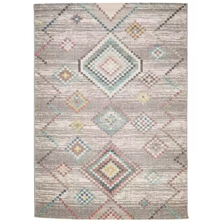 vidaXL Alfombra de interior/exterior diseño vintage ARBIZU 200x280 cm Color Rosa,  Multicolor,  Gris claro y mas Alfombras de área  Alfombra de Piso para Sala de Estar Dormitorio Habitación Salón - 1
