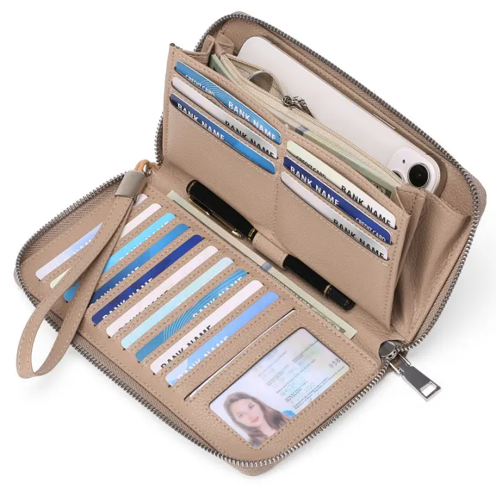 La cartera de las mujeres, cartera de las mujeres del cuero de la capacidad Grande, embrague de La Cremallera, pulsera con el bloqueo de Rfid y más - 1