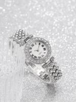 Juego De 5 Piezas Reloj De Pulsera Para Mujer Con Anillo Collar Y Pendientes De Strass Moda Casual Joyería Femenina - details 3