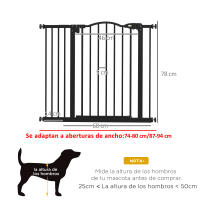 PawHut Barrera de seguridad para Perros Extensible 74-94 cm, para Puertas y Escaleras, Barrera para Perros con Extensión 14 cm, Montaje a Presión y Doble Bloqueo, Negro - details 2