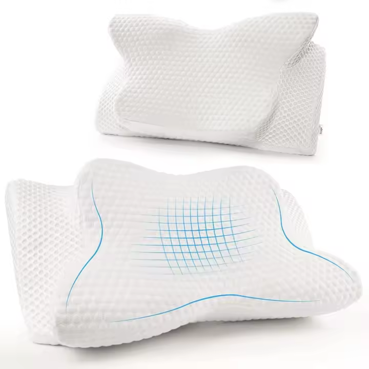 Pack de 1-2Uds Almohada de espuma viscoelástica de contorno cervical Feagar 63cmx(6.5cm o 13cm), para dolor/soporte ergonómico de cuello - 1
