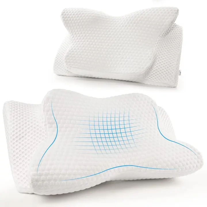 Pack de 1-2Uds Almohada de espuma viscoelástica de contorno cervical Feagar 63cmx(6.5cm o 13cm), para dolor/soporte ergonómico de cuello - 1
